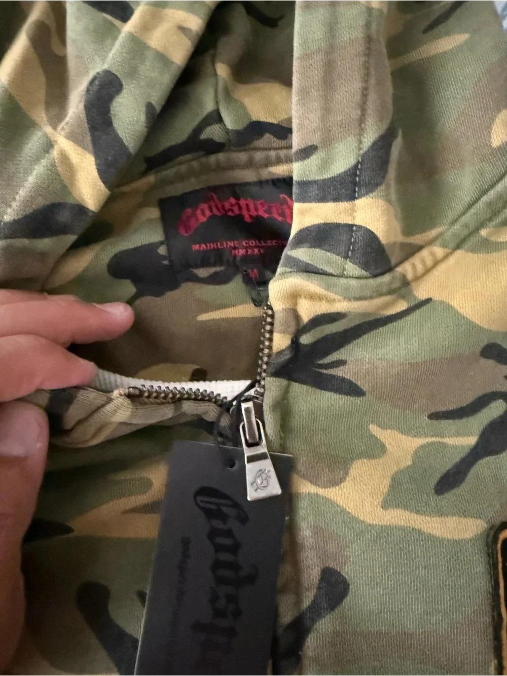 Godspeed Mens Camo Zip-Up Hoodie Jacket with Patch Detail - Green